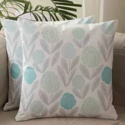 Light Green Floral Cotton 16 x 16 Inches Cushion Covers (Set of 2) by Jamio Firati-picture-27