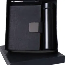 scribelle A5 Notebook Premium PU With Loop Combo Set with Pen & Reusable Bottle Regular Notebook 80 gsm Black,Box 208 Pages image 2