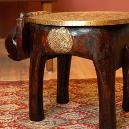 piharwa Wooden Elephant Stool with Brass Fittings – Handcrafted Decor Furniture Decorative Showpiece - 37.5 cm image 5