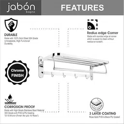 jabon bagno Bathroom Towel Rack - 24 Inch Chrome Folding Includes Swivel Bar & 4 Hook Hanger Silver Towel Holder image 3