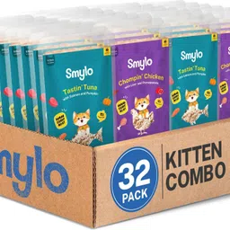 smylo Natural Healthy Wet Kitten Food (2-12 Months) Combo of Chicken, Liver, Tuna, Salmon 2.24 kg (32x0.07 kg) Wet Young Cat Food image 1