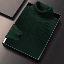 cat bunny Men Self Design High Neck Green Sweater-picture-12