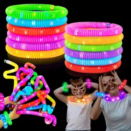 LED Light Pop Tubes Fidget Sensory Toys Pull & Stretch for Kids Pack 12 Pop Tube-image-39