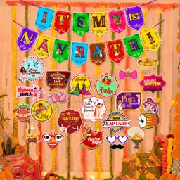 zyozique Multicolor 1st Navrati Combo Banner And Photo Booth Props (Pack Of 24)-picture-14