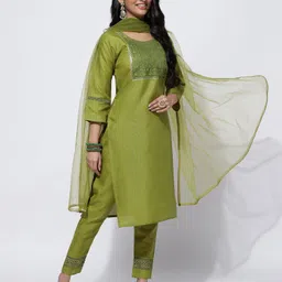 samah Women Cotton Blend Kurta Pant Dupatta Set image 4