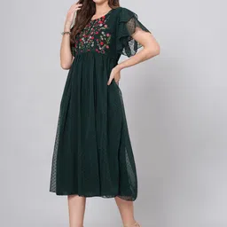 oh mi dios Women Fit and Flare Dark Green, Red, White Midi/Calf Length Dress image 2