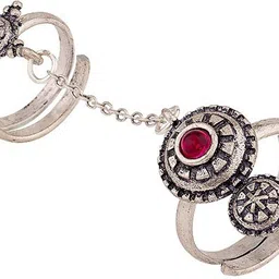 voylla Abhira Adjustable Two Finger Ring Brass Silver Plated Ring image 3