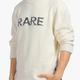 rare rabbit Men Solid Crew Neck White Sweater image 4