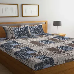 klotthe Multicolor Geometric 300 TC Cotton Blend Double Bedsheet with 2 Pillow covers image 1