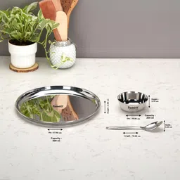 sumeet Pack of 15 Stainless Steel Stainless Steel Heavy Gauge Dinner set of 6 Pcs (2 Plate,2 Bowl,2 Spoon), Silver Dinner Set image 4
