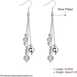 yellow chimes Earrings for Women and Girls | Silver Long Dangler Silver Tassel Earring image 5