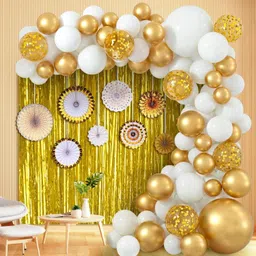 Golden and White Balloon Decoration Kit - 85 Pcs-image-1