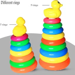 minikidz Combo Plastic Original Rock-a-Stack,Multicolor, Classic Stacking Toy with 9 and 7 Colorful Rings to Grasp, Shake, and Stack! (Multicolor) image 2