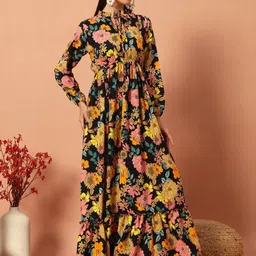 raiyani enterprise Women Fit and Flare Yellow Maxi/Full Length Dress image 1