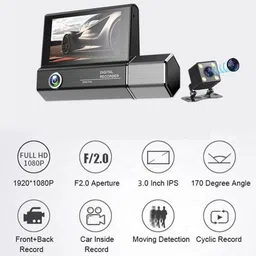 OMGK 14th car 1080P Triple Lens HD 3" DVR Rearview Video Dash Cam Recorder G-Sensor Instant Camera image 2