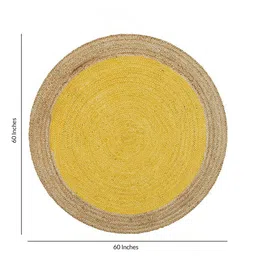 Yellow Geometric Jute 5 ft x 5 ft Hand Woven Carpet by HabereIndia image 2