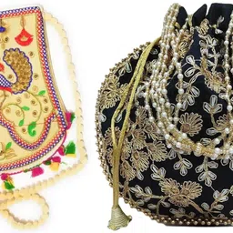athizay Girls Multicolor, Black, Gold Potli image 1