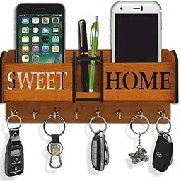 Wall Mounted Designer Key Holders for Decor Stylish Hook Stand Organizer Home Wood Key Holder-image-0
