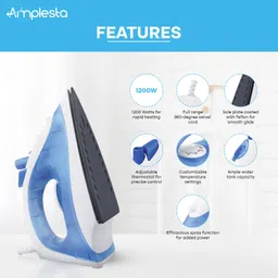 amplesta Steam Iron Pro with Teflon coated Non-stick plate 1200 W Steam Iron image 2