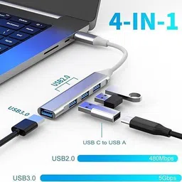 Washify USB Port Hub 3.0 Compatible for PC, Tablet, and Smartphone 4 in 1 Portable USB C Hub (Type-C to 4 USB-A Ports) with Aluminum Shell USB Hub image 3
