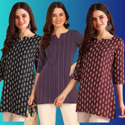 gfashion Pack of 3 Women Self Design Cotton Rayon Tunic Kurta-picture-45