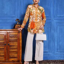 meena bazaar Women Printed Crepe Straight Kurta image 4