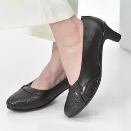 Chic Design Mid Pump Heel Ballerina with Textured Toe|Formal Cross Strap Slip On Bellies For Women-image-26