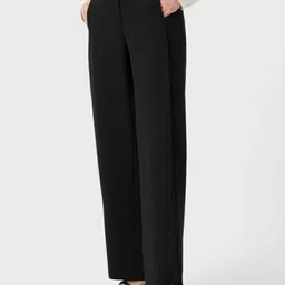 next one Women Loose Fit Black Lycra Blend Trousers image 1