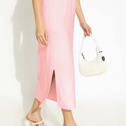 Women Solid Straight Pink Skirt-image-7