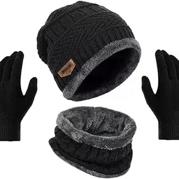 reforce ® 3 PICS Beanie Hat Woolen Winter Cap with Neck Mufler & Hand Gloves Riding Gloves-picture-13