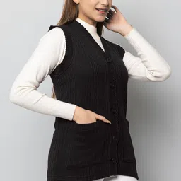 hifzaa Women Solid V Neck Black Sweater-picture-11