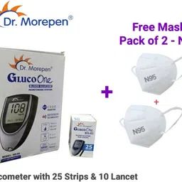 dr. morepen Glucometer with 25 Strips and 10 Lancet and Two N95 Mask Glucometer-picture-20