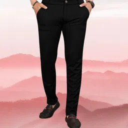 styrova. Men Regular Fit Black Cotton Blend Trousers image 1