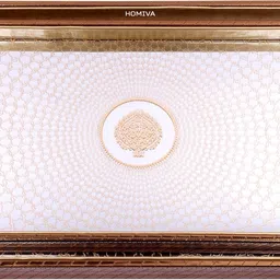 HOMIVA Set of 2 Golden Leatherette with Glass Bottom Tray Serving Set-image-0
