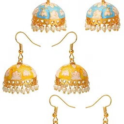 yellow chimes Meenakari for Women Combo of 3 pairs for Women & Girls Metal Jhumki Earring image 1