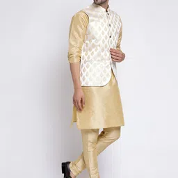 ts lifestyle Men Dupion Silk Kurta Churidar Ethnic Jacket Set image 3