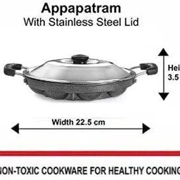 gaxquly Non-Stick 12 Cavity Appam Pan, Paddu Patra Paniyarakkal Maker appe with Lid Patri Pan 23 cm diameter with Lid 1 L capacity image 3