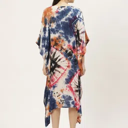 Maaesa Navy Blue & Brown Tie and Dye Kaftan Midi Dress image 4
