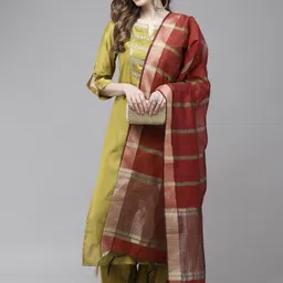 indo era Women Viscose Rayon Kurta Pant Dupatta Set-picture-19