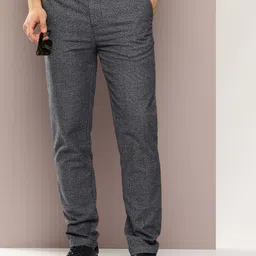 Men Slim Fit Grey Pure Cotton Trousers-image-14