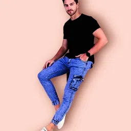 shafin Men Jogger Fit Mid Rise Light Blue Jeans image 5