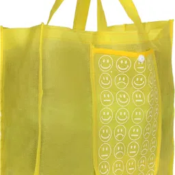 kuber industries Shopping Grocery Bags Foldable, Washable Grocery Tote Bag with One Small Pocket, Eco-Friendly Purse Bag Fits in Pocket Waterproof & Lightweight (Set Of 6,Pink & Yellow) Pack of 6 Grocery Bags image 2