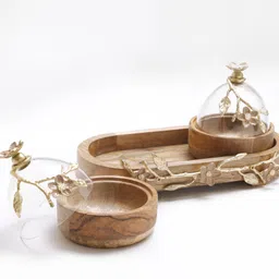 posh dikur Twin Snack Server with Glass Cloche Bowl Serving Set image 3