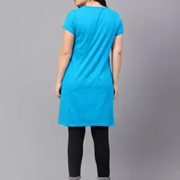 fleximaa Pack of 2 Women Solid Round Neck Pure Cotton Navy Blue, Light Blue T-Shirt image 3