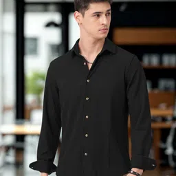 indiclub Men Regular Fit Self Design Spread Collar Formal Shirt-picture-16