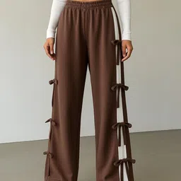 bb collection Women Relaxed Brown Lycra Blend Trousers image 1