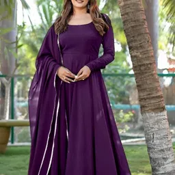 js creative Solid Georgette Stitched Anarkali Gown image 2