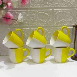 ktcestore Pack of 6 Ceramic Exclusive 50-50 Yellow Ceramic cups-picture-10