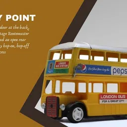 neoinsta shopping Medium size pull back plastic double decker bus yellow with rubber tyre for kids image 3