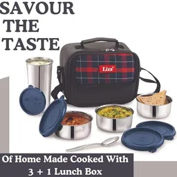 liza STEEL LUNCH 3+1 GLASS COMBO 3 Containers Lunch Box-picture-15